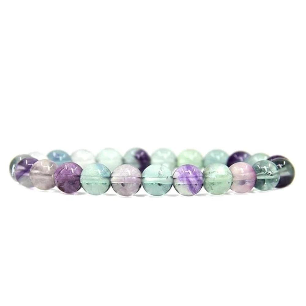 Agatesvibe Handmade Gem Semi-Precious Gemstone 8mm Round Beads Stretch Bracelet – 7" Unisex (Pack of 1) (Fluorite)