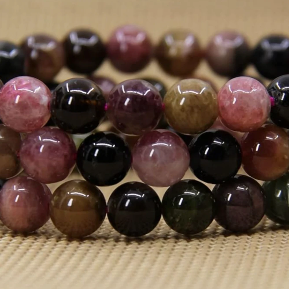Agatesvibe Handmade Gem Semi Precious Gemstone 8mm Round Beads Stretch Bracelet 8mm Bead Size (A Grade Multicolor Tourmaline)