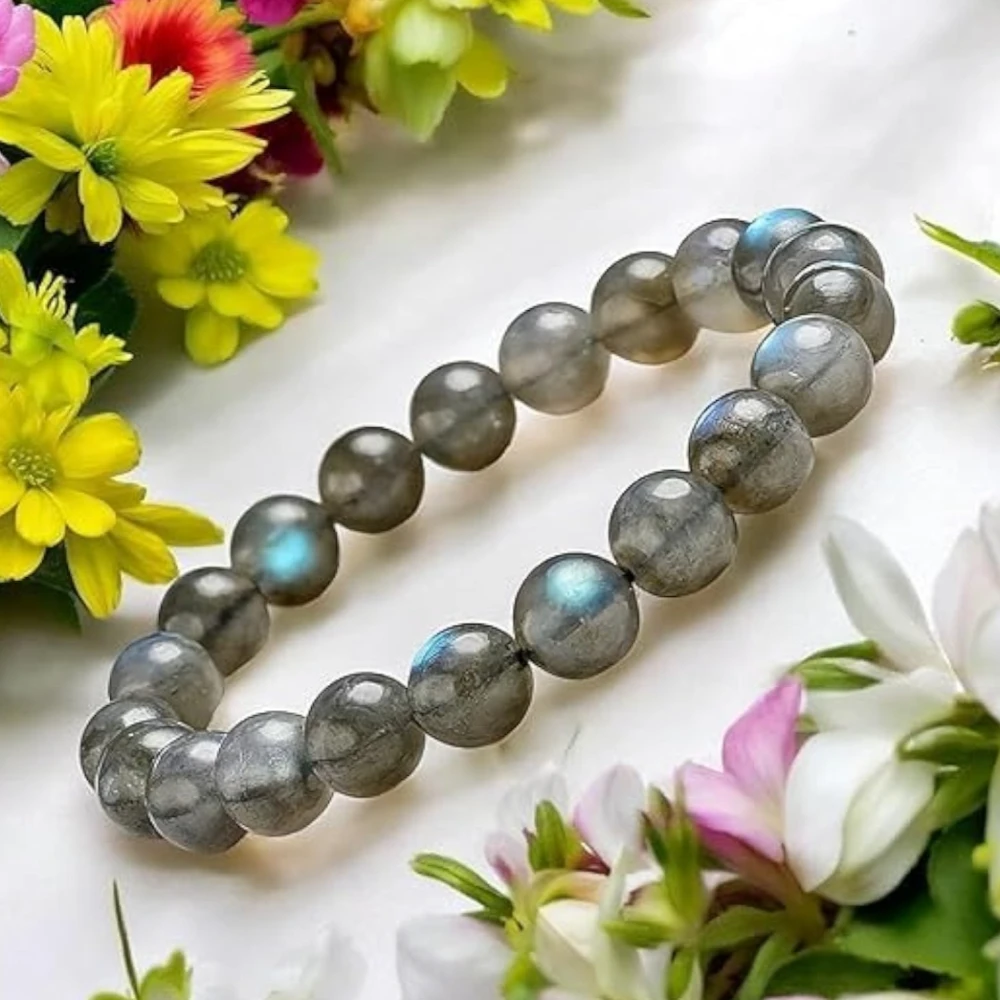 Agatesvibe Natural Certified 8mm Healing Crystal Bracelet | Unisex Stretchable Design | Chakra Balancing, Inner Peace & Abundance for Overall Well-being (Pack of 1) (Labradorite)