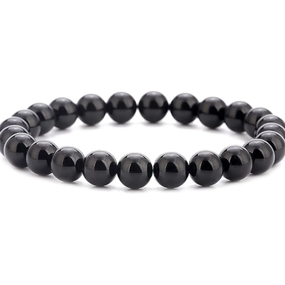 Agatesvibe "Men Women 8mm Natural Stone Beads Bracelet – Elastic Agate Yoga Healing Energy Bracelet Bangle – Unisex Boho Jewelry for Meditation & Balance (Black Agate)