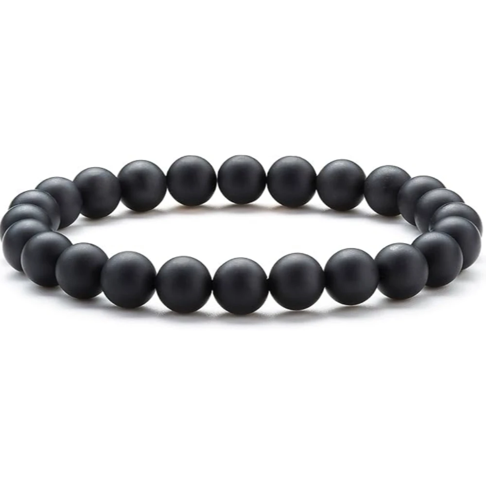 Agatesvibe "Men Women 8mm Natural Stone Beads Bracelet – Elastic Agate Yoga Healing Energy Bracelet Bangle – Unisex Boho Jewelry for Meditation & Balance (Matte Agate)