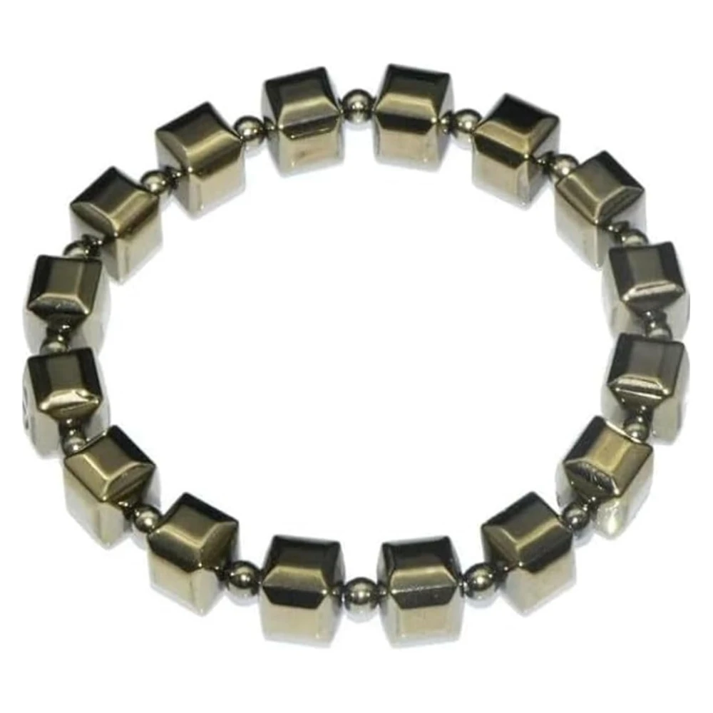 Agatesvibe Certified Golden Pyrite Bracelet for Men & Women – Natural Cubic Beads – pyrite Crystal Stone – Payright Healing Bracelet – Unisex Certified Energy Crystal Jewelry