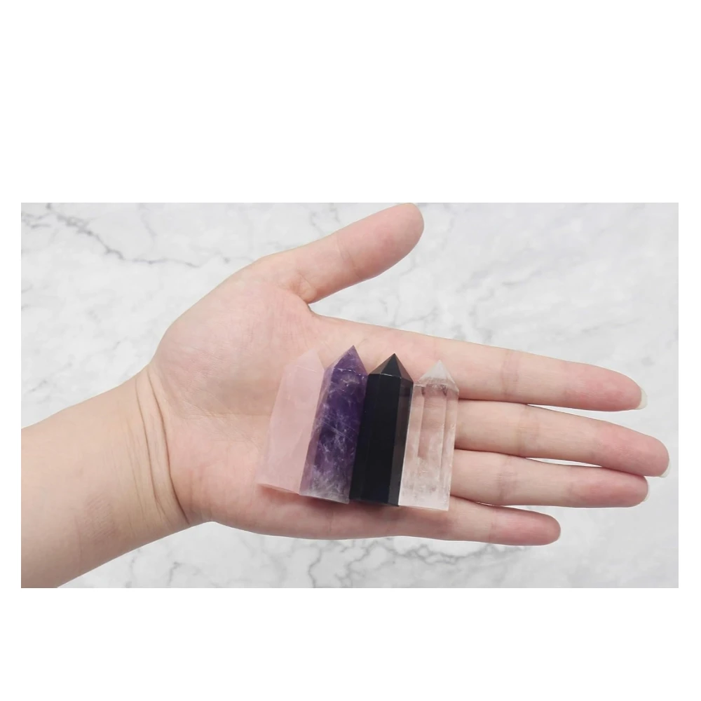 Agatesvibe Goege Bailey Amethyst Crystal Wand – Healing Stone | Faceted Reiki Chakra Meditation Tool for Energy Balancing & Spiritual Therapy (4 Pcs Crystal Wands With 4 Pcs Tumbled Crystals)
