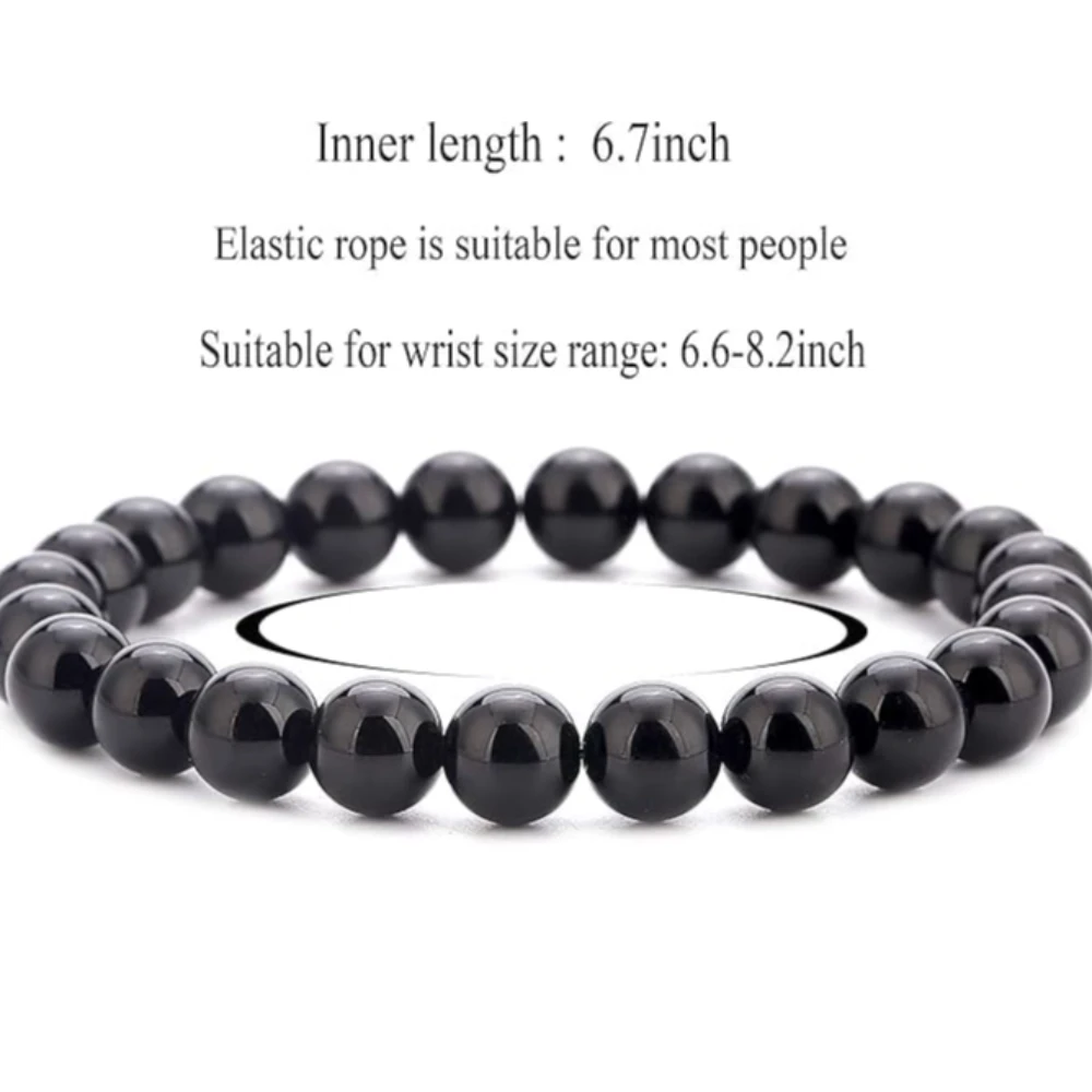 Agatesvibe "Men Women 8mm Natural Stone Beads Bracelet – Elastic Agate Yoga Healing Energy Bracelet Bangle – Unisex Boho Jewelry for Meditation & Balance (Black Agate)