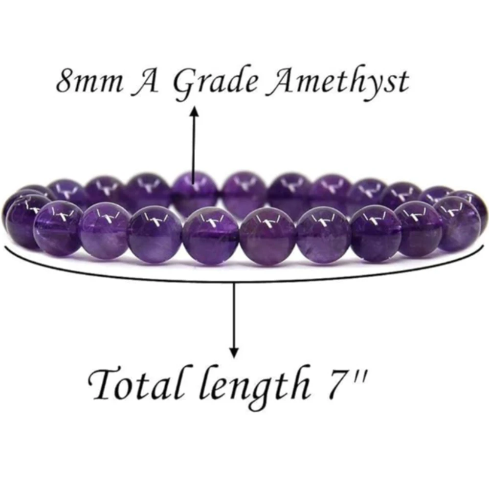 Agatesvibe Handmade Gem Semi Precious Gemstone 8mm Round Beads Stretch Bracelet 8mm Bead Size (A Grade Amethyst)