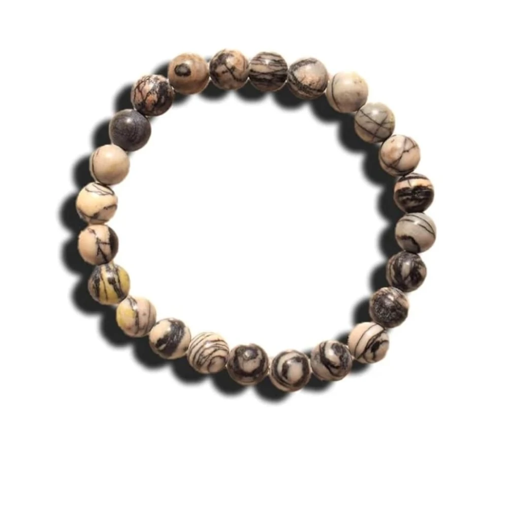 Agatesvibe Zebra Jasper Bracelet – Natural Healing Stone for Emotional Strength & Grounding, Unisex Stretch Bead Bracelet for Balance, Stress Relief & Inner Peace