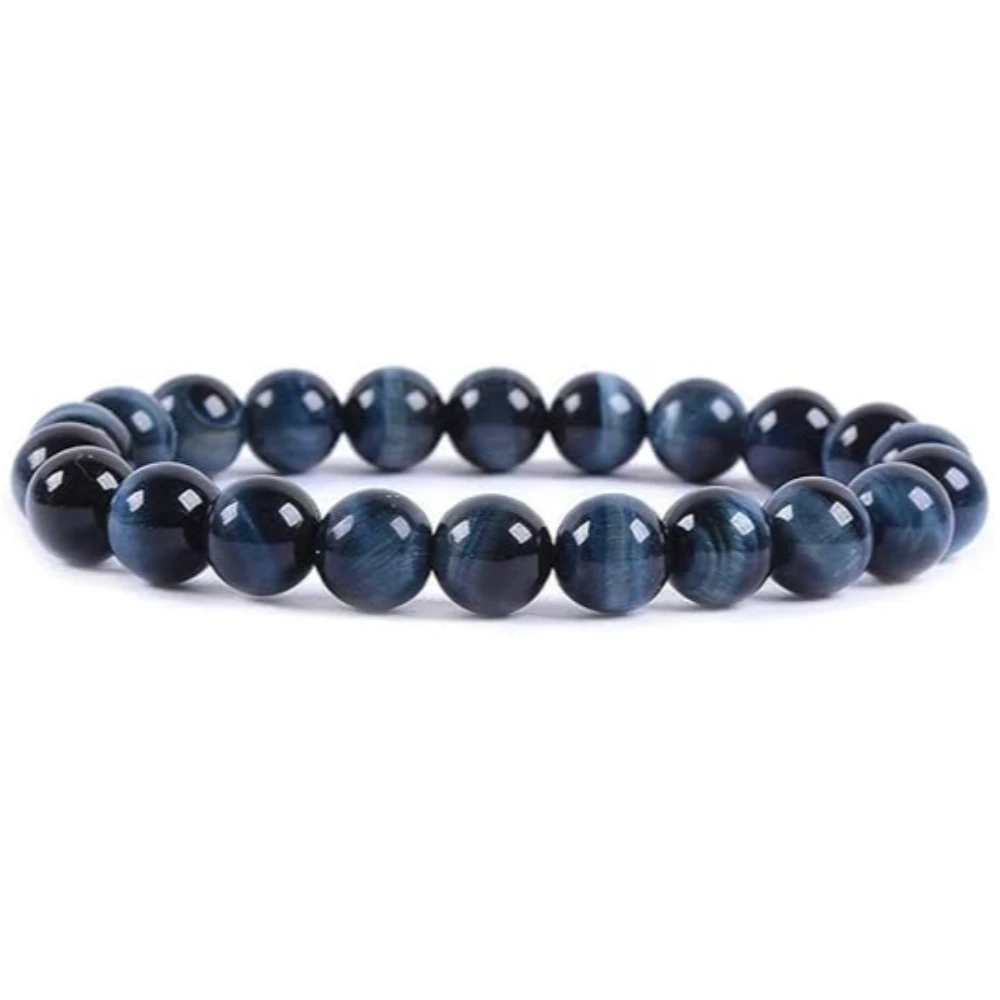 Agatesvibe Handmade Gem Semi-Precious Gemstone 8mm Round Beads Stretch Bracelet – 7" Unisex (Pack of 1) (Blue Tiger Eye)
