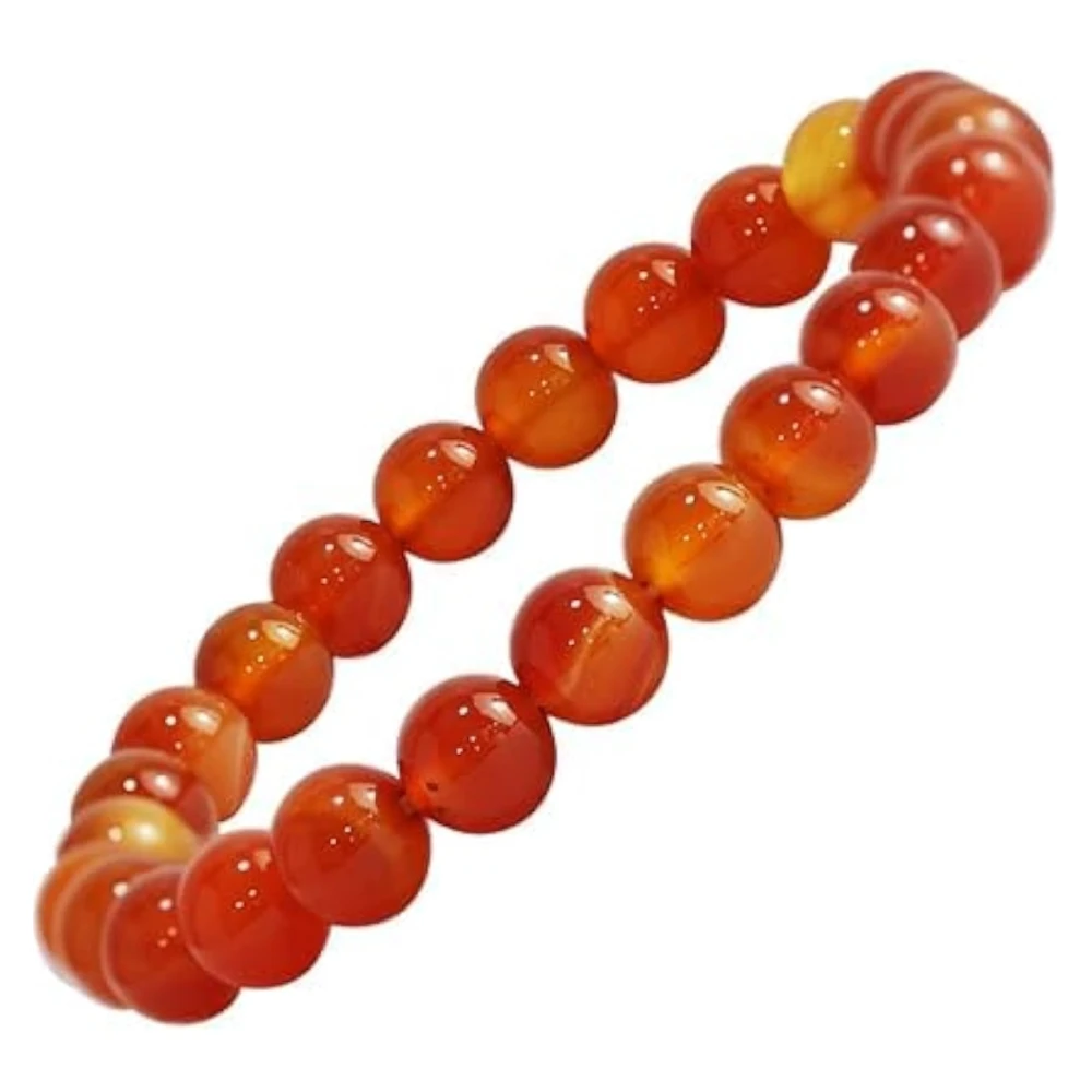 Agatesvibe Handmade Gem Semi Precious Gemstone 8mm Round Beads Stretch Bracelet 8mm Bead Size (Red Hematoid)