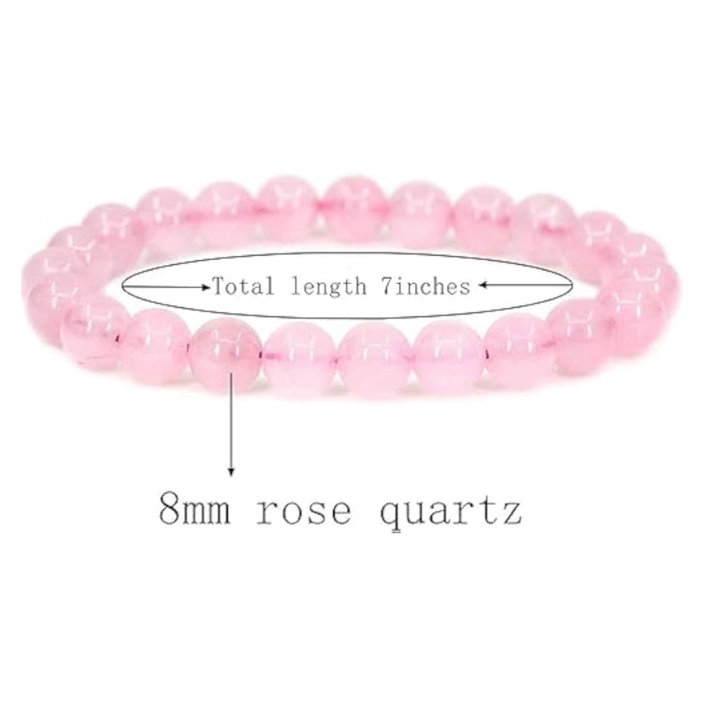 Agatesvibe Handmade 8mm Semi-Precious Gemstone Bead Stretch Bracelet – 7" Unisex (PAck of 1) (Rose Quartz)