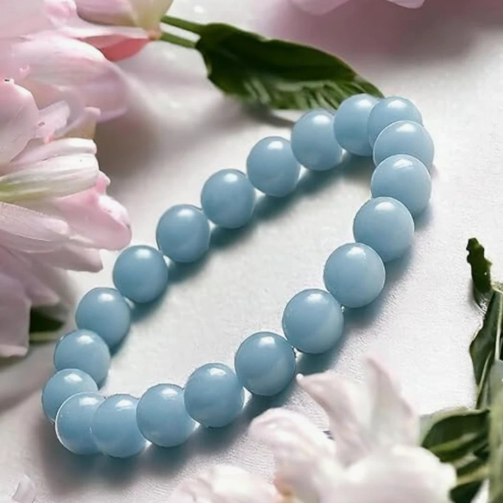 Agatesvibe Natural Certified 8mm Healing Crystal Bracelet | Stretchable, Suitable for Men and Women | for Chakra Balancing, Inner Peace, Abundance, and overall Well-being (Pack of 1) (Angelite)