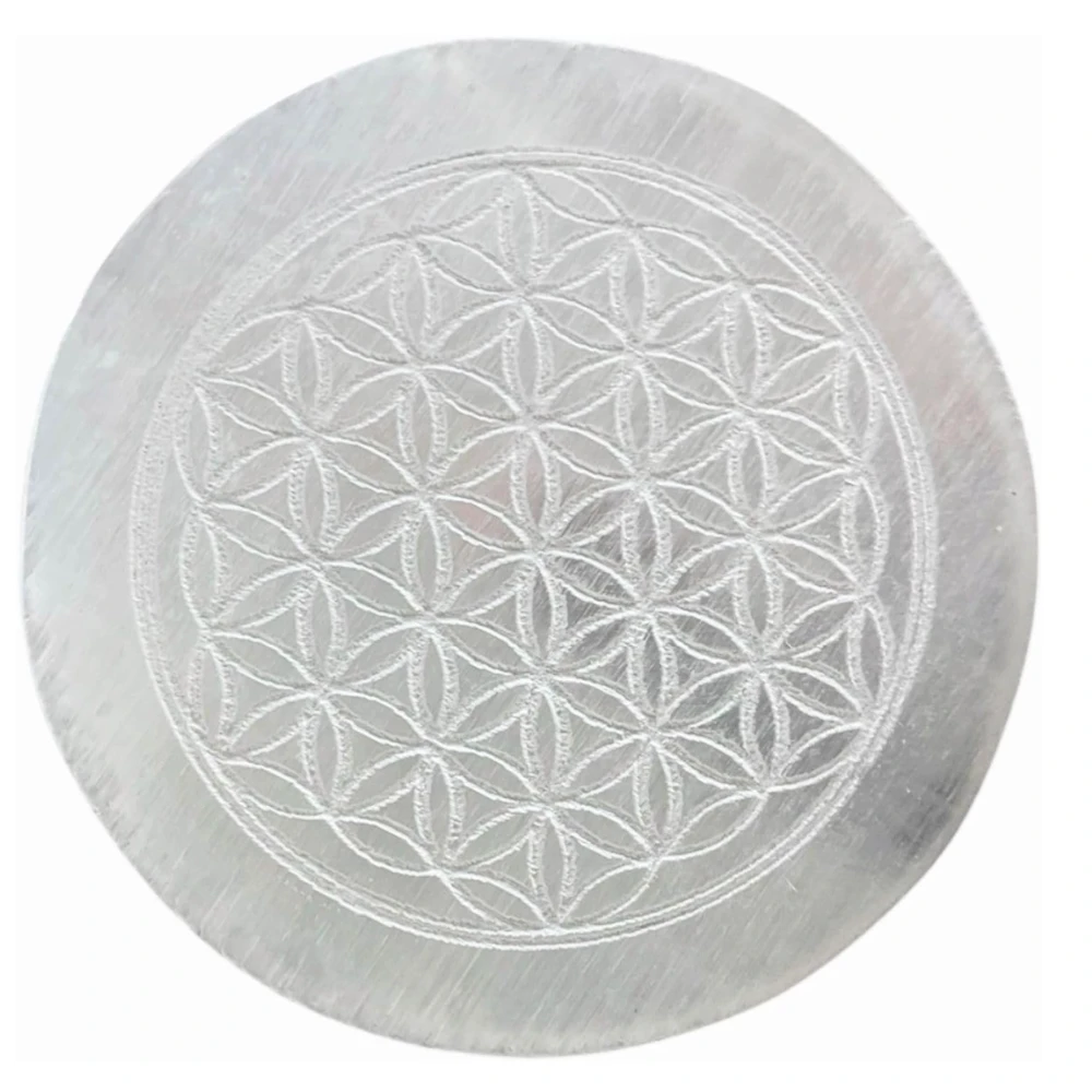Agatesvibe Selenite Crystal Charging Plate – Engraved Sri Yantra Selenite Plate for Crystal Cleansing, Energy Recharging, & Pooja Rituals (Pack of 1) (: Sri Yantra, 4 Inch)