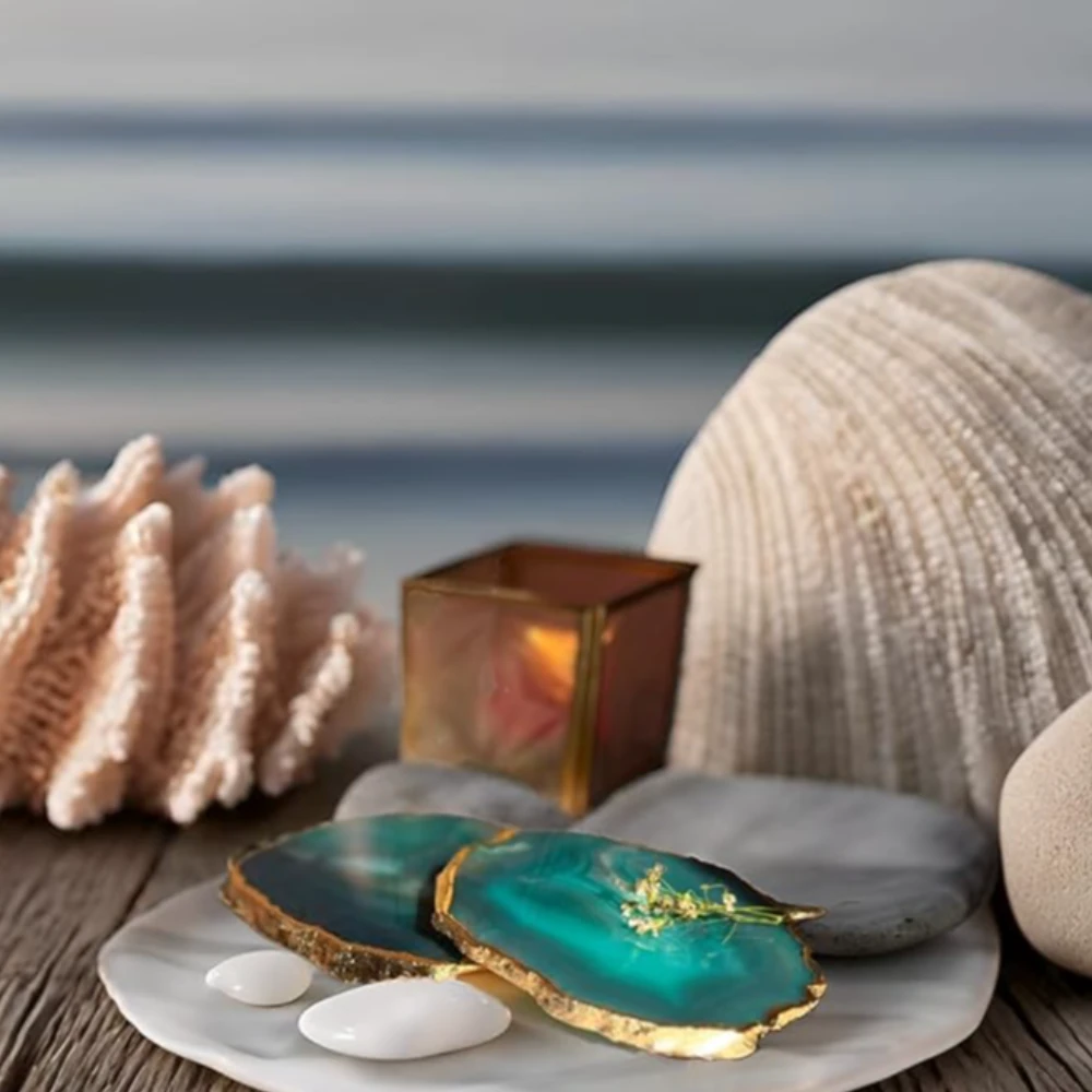 Agatesvibe Brazilian Agate Stone Coaster Beautiful Coaster Fit for Tea Cups Coffee Mugs and Glasses Perfect Table Accessories Tableware (2, Green)