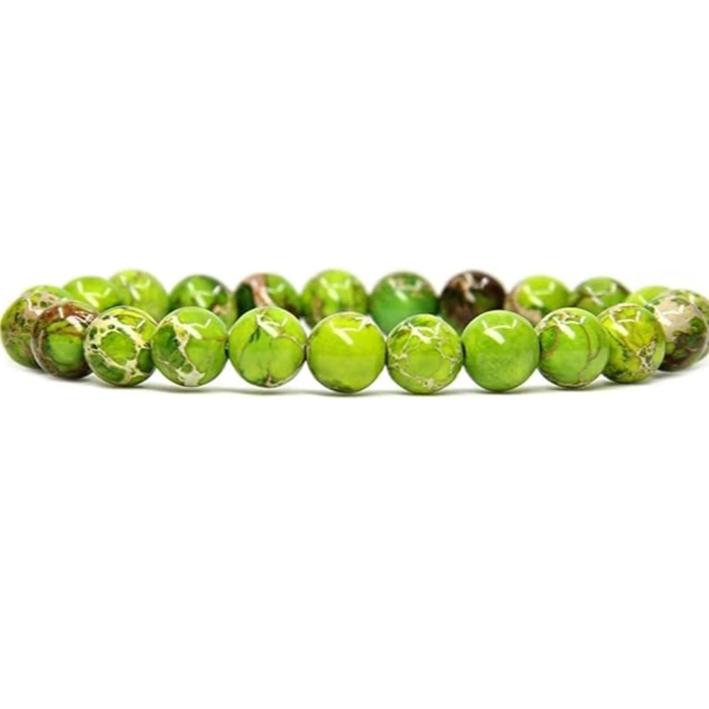 Agatesvibe Handmade Gem Semi Precious Gemstone 8mm Round Beads Stretch Bracelet 8mm Bead Size (Green Sea Sediment Jasper)