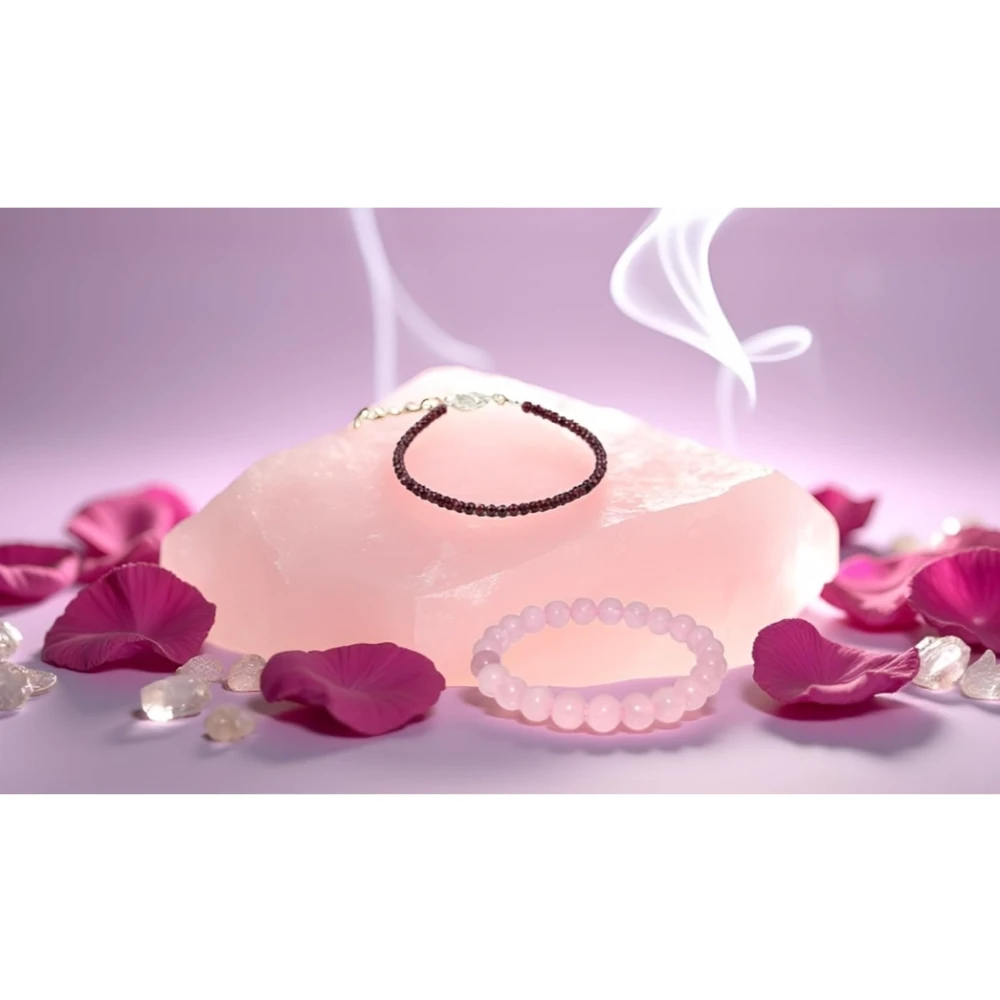 Certified Garnet Anklet with FREE Rose Quartz 6mm Bracelet | Natural Healing Crystal Jewelry for Strength, Love & Energy Balance | Handmade Gemstone Anklet for Women | Gift for Positivity & Wellness (2 Pcs)