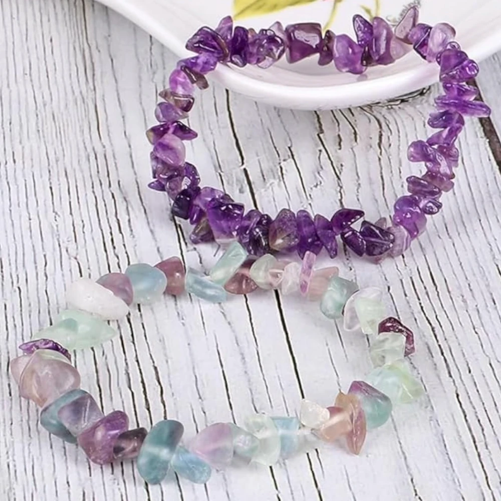 Agatesvibe Crystals Stretch Bracelet Irregular Beads Stretch Healing Crystals Chips Natural Gemstone for Women Jewelry Reiki Meditation (Pack of 1) (Deep Amethyst)