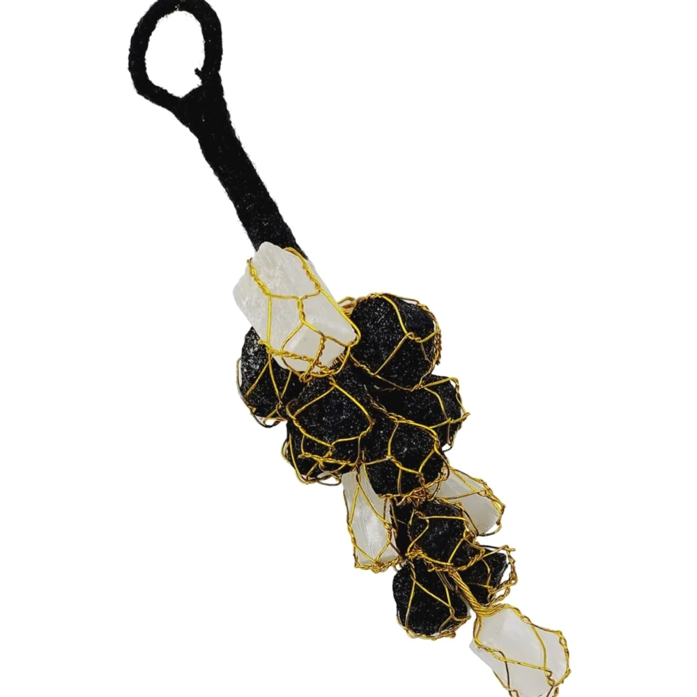 Black Tourmaline Stone and Selenite Crystals Door Hanging Nazar Battu for Home Entrance