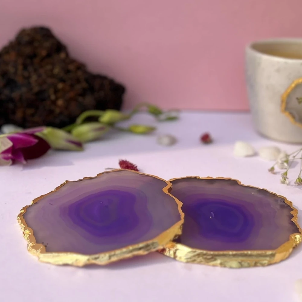Agatesvibe Brazilian Agate Stone Coaster Beautiful Coaster Fit for Tea Cups Coffee Mugs and Glasses Perfect Table Accessories Tableware (1, Purple)