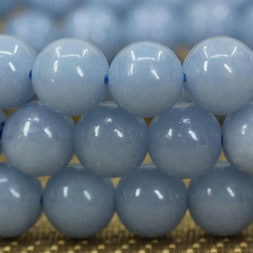 Agatesvibe Handmade Gem Semi Precious Gemstone 8mm Round Beads Stretch Bracelet 8mm Bead Size (Blue Angelite)