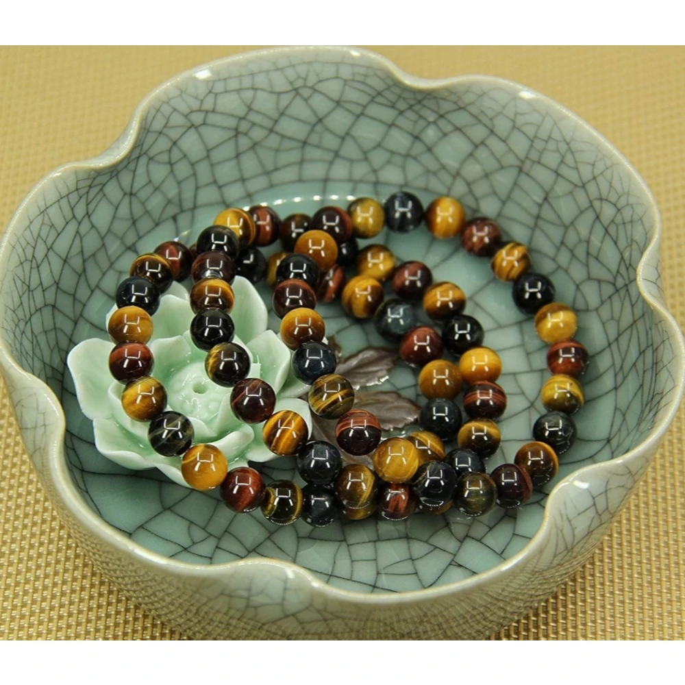 Agatesvibe Handmade Gem Semi Precious Gemstone 8mm Round Beads Stretch Bracelet 8mm Bead Size (Multicolor Tiger Eye)