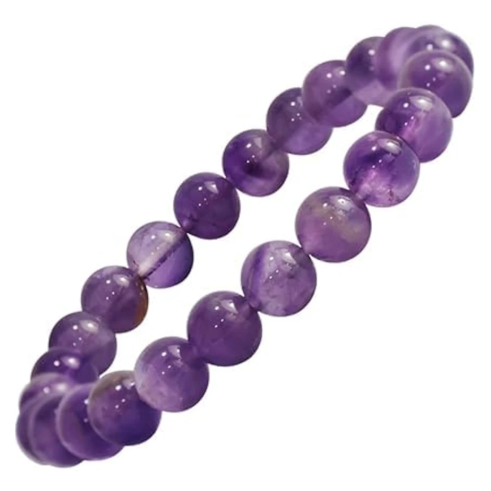 Agatesvibe Handmade Gem Semi Precious Gemstone 8mm Round Beads Stretch Bracelet (Amethyts)