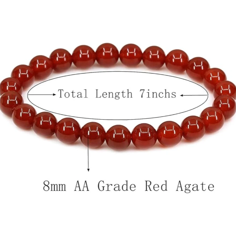 Agatesvibe Handmade Gem Semi Precious Gemstone 8mm Round Beads Stretch Bracelet 8mm Bead Size (AA Grade Red Agate)