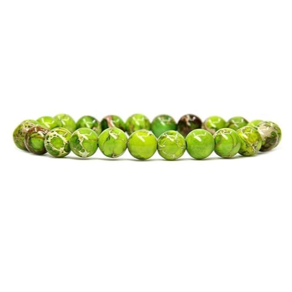 Agatesvibe Handmade Semi-Precious Gemstone Beaded Bracelet – 8mm Round Stretch Bracelet (7") for Unisex (Pack of 1) (Green Sea Sediment Jasper)