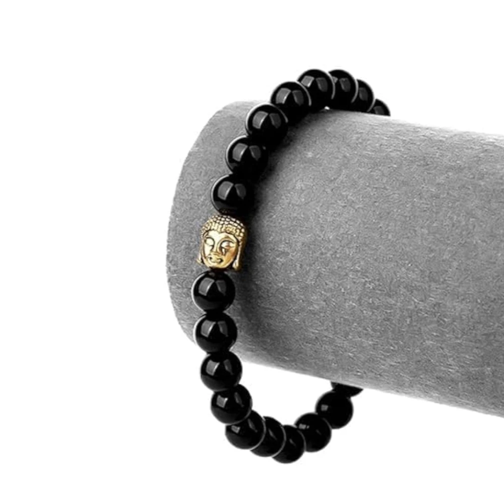 Agatesvibe Natural Semi-Precious Gem Stone Reiki Crystal Bracelet – 8mm Beads with Good Luck Buddha Charm, Elastic Stretchable for Men & Women (Pack of 1)