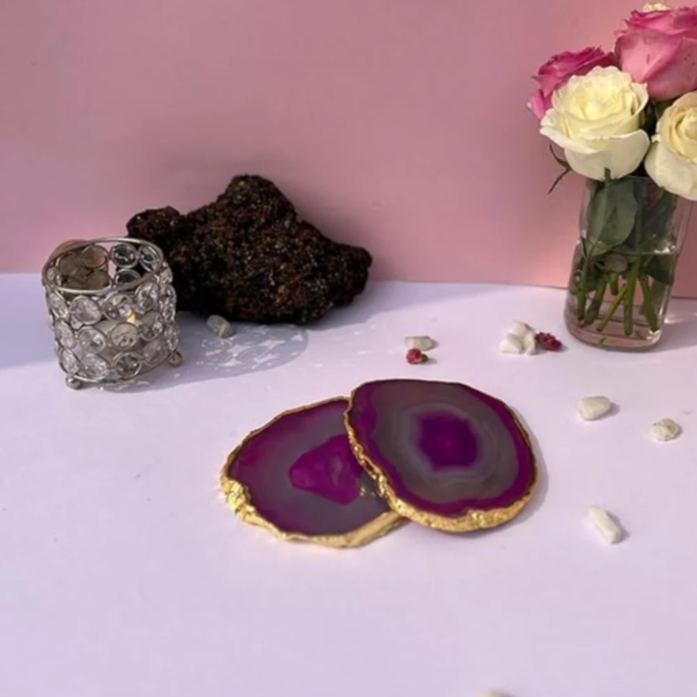 Agatesvibe Brazilian Agate Stone Coaster Beautiful Coaster Fit for Tea Cups Coffee Mugs and Glasses Perfect Table Accessories Tableware (1, Pink)