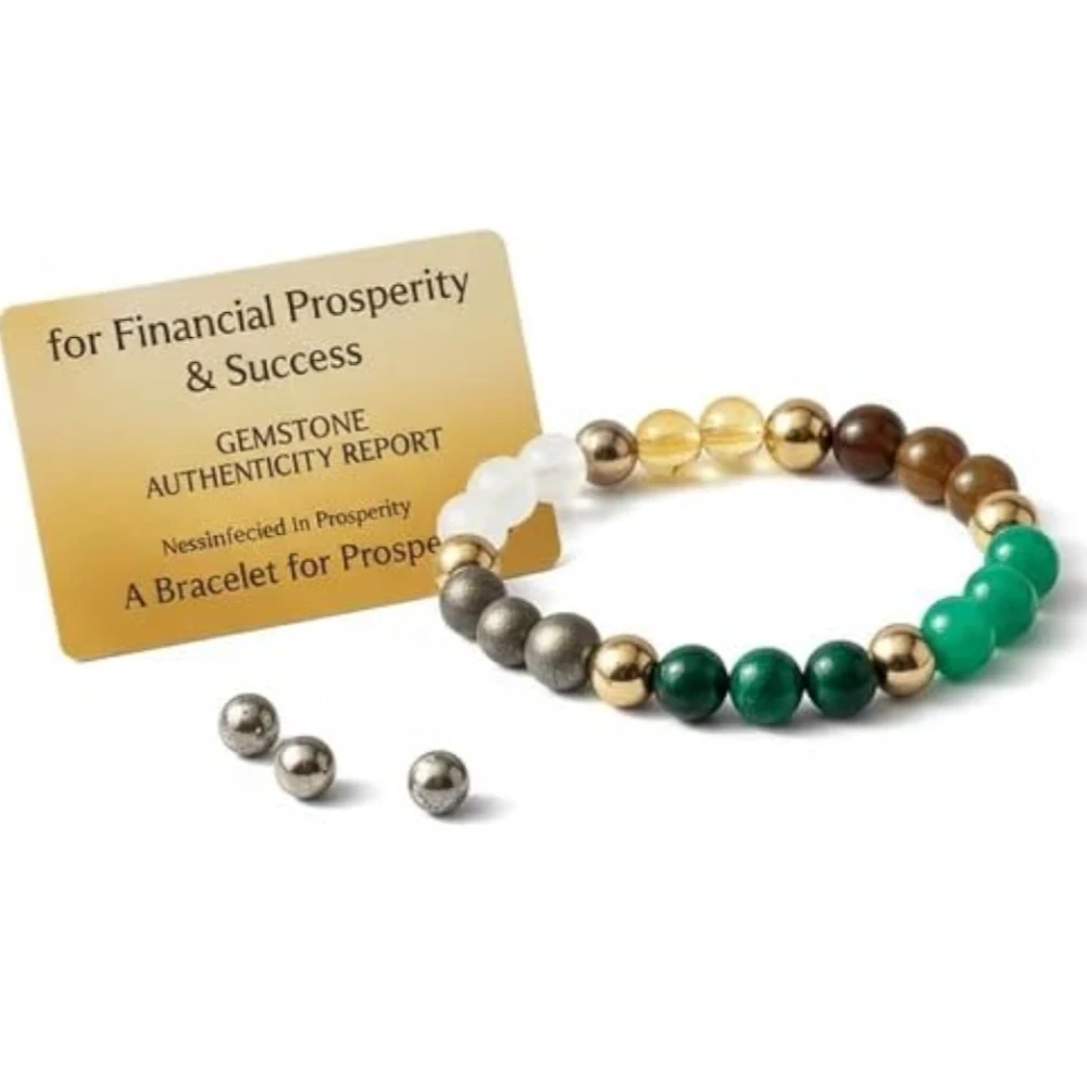 Dhan Yog Bracelet | Attracts Wealth & Financial Prosperity | Pyrite, Citrine, Green Aventurine | Certificate of Authenticity (Pack of 1)