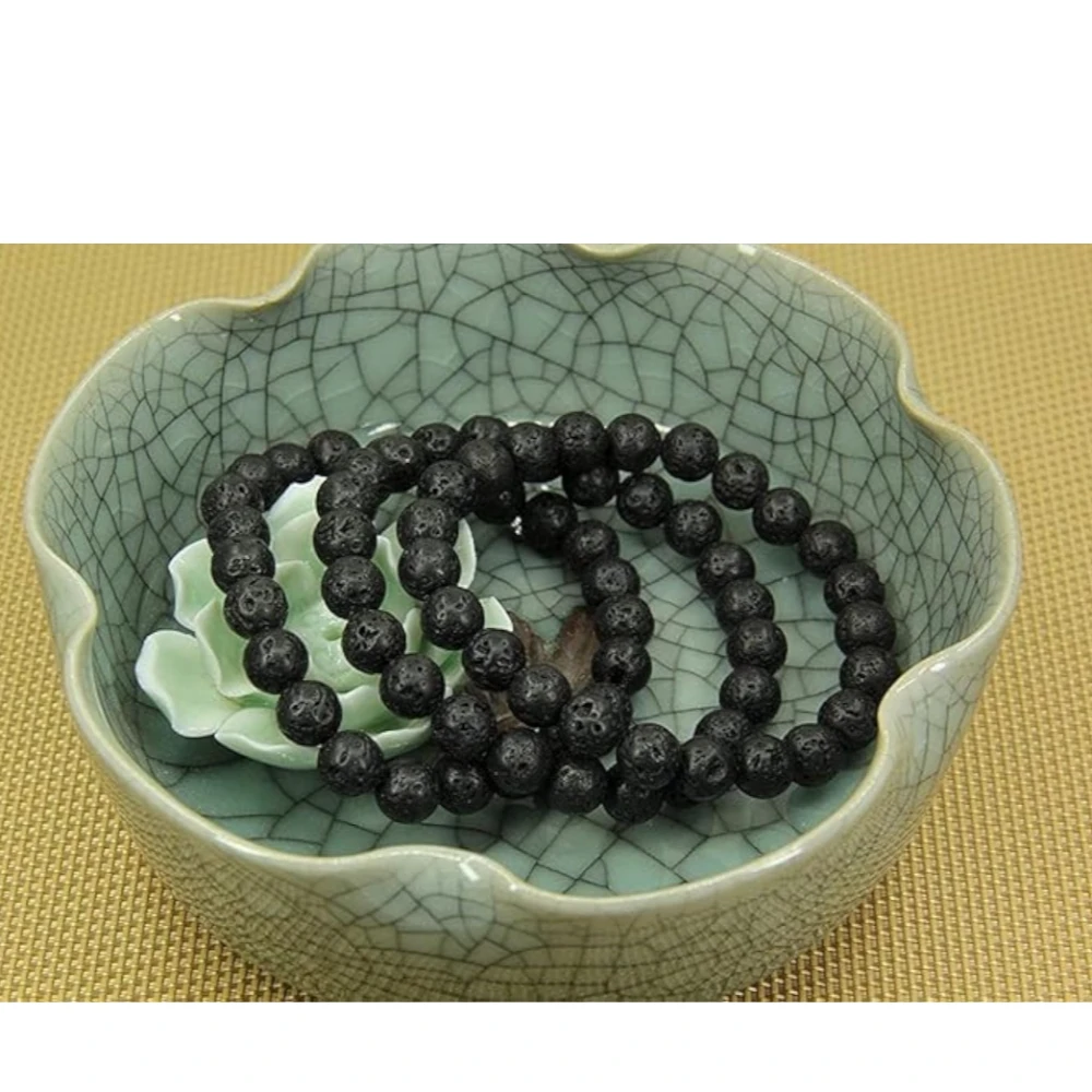 Agatesvibe Handmade Gem Semi-Precious Gemstone 8mm Round Beads Stretch Bracelet – 7" Unisex (Pack of 1) (Black Mica)