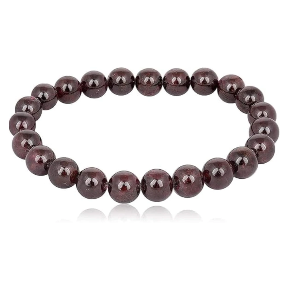 Agatesvibe Handmade Gem Semi Precious Gemstone 8mm Round Beads Stretch Bracelet 8mm Bead Size (Red Garnet)