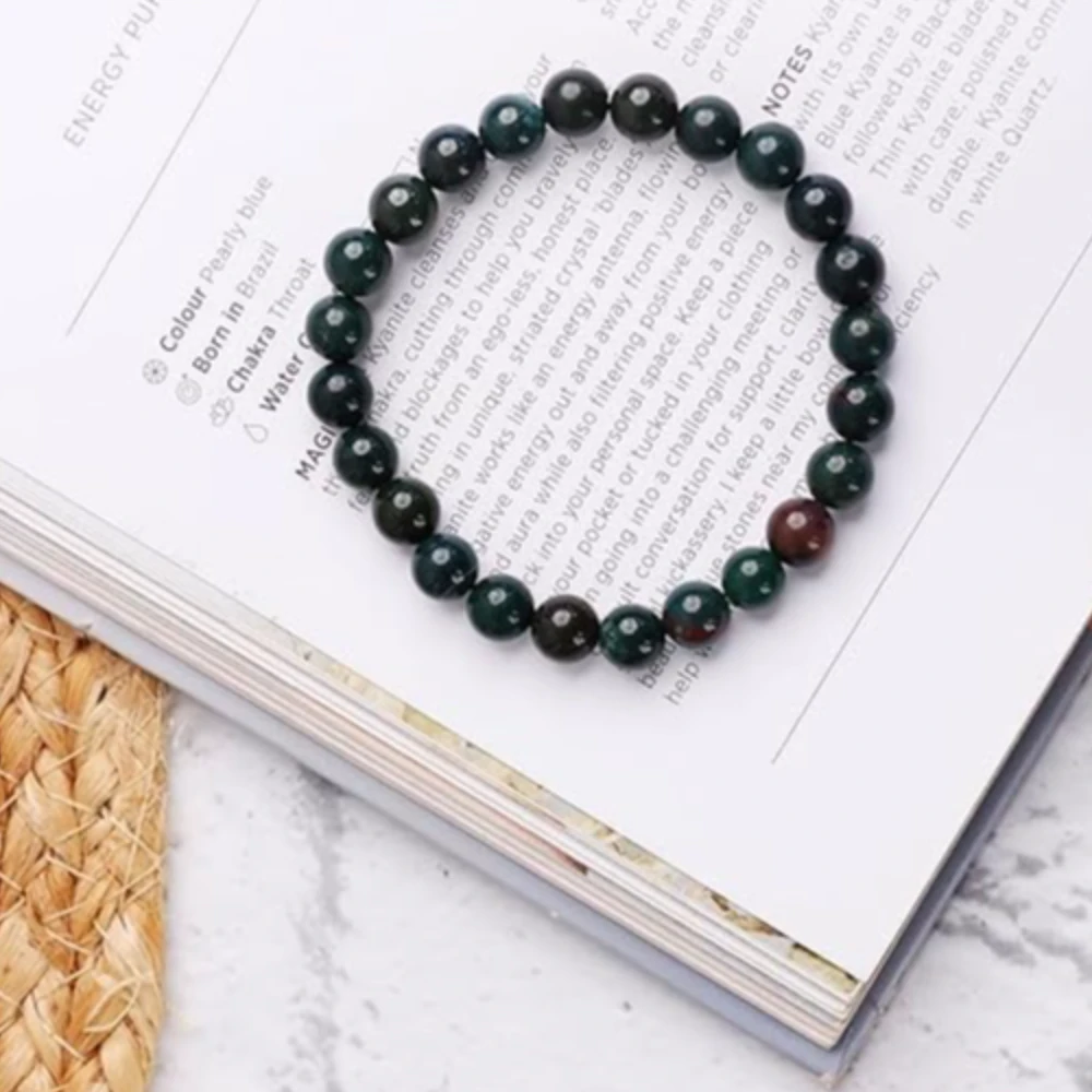 Agatesvibe Crystal Bracelet for Men & Women (8mm) | Gemstone Round Beads Bracelet for Girls | Elastic Casual Bracelet for Boys | Natural Reiki Feng Shui Healing Stone Bracelet for Unisex Adults (PAck of 1) (Bloodstone)