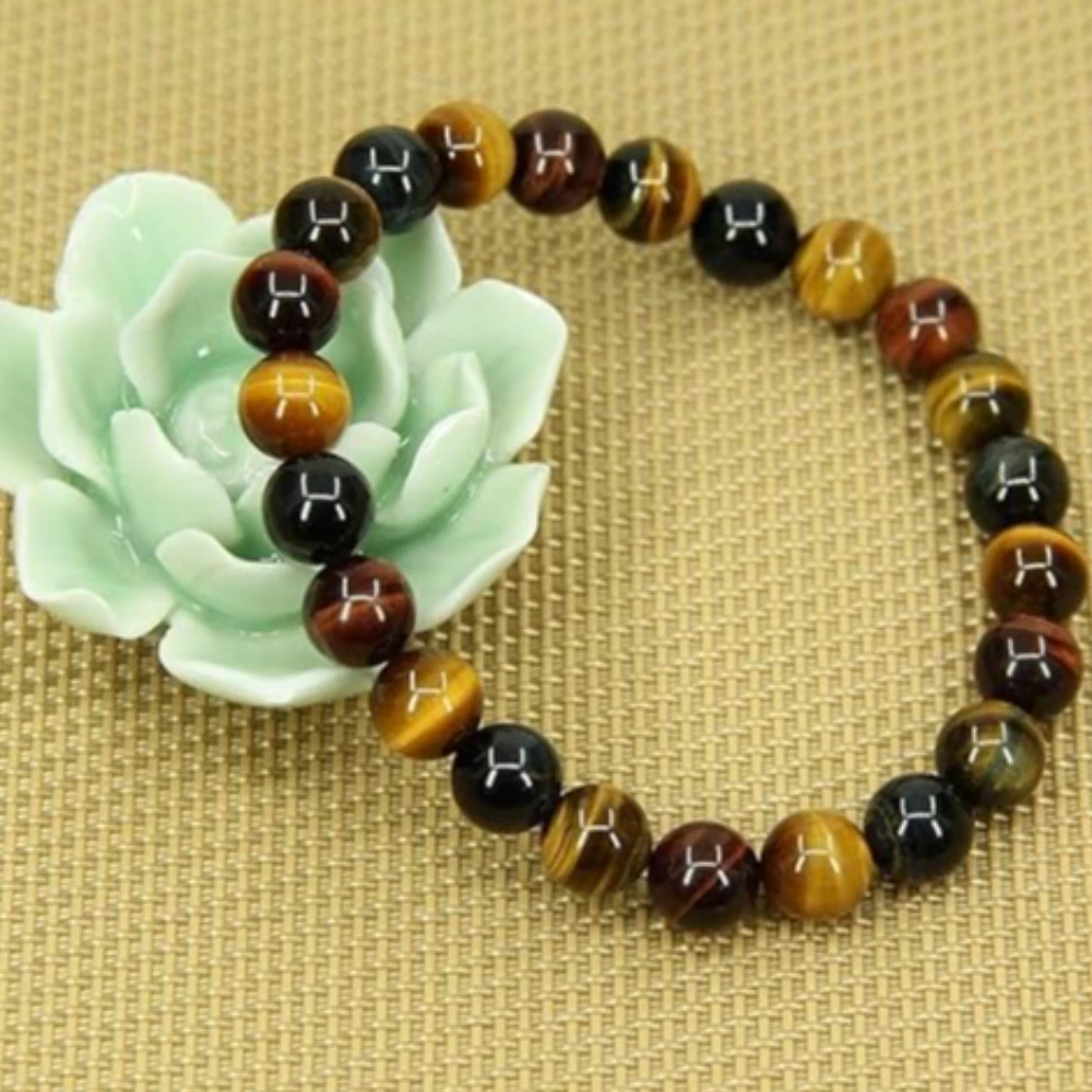 Agatesvibe Handmade Semi-Precious Gemstone Beaded Bracelet – 8mm Round Stretch Bracelet (7") for Unisex (Pack of 1) (Multicolor Tiger Eye)