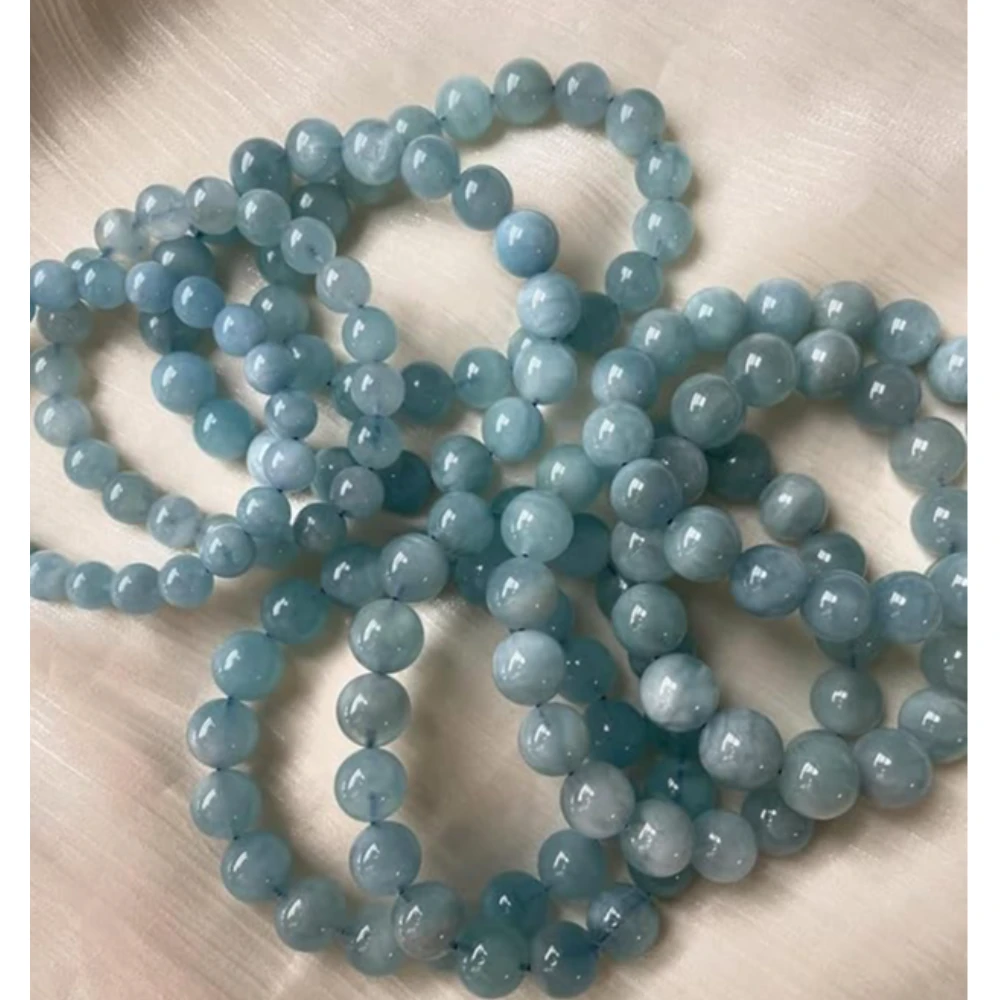 Natural Aquamarine Bracelet for Men and Women – Single Circle Beaded Bracelet – Healing Crystal Energy Jewelry – Handmade Gemstone Wristband (Pack of 1)