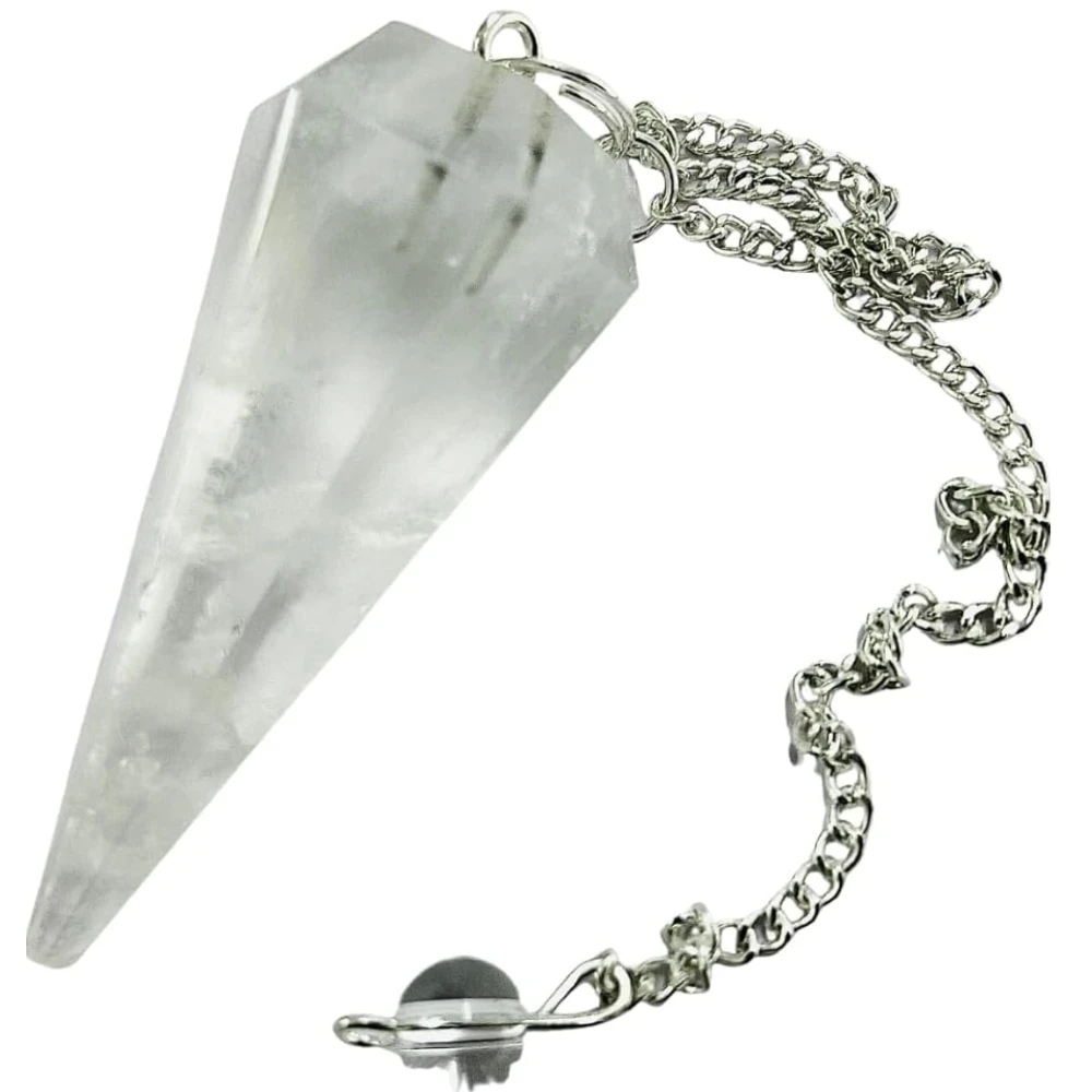 Agatesvibe "7 Chakra Stones Pendulum – Energy Healing & Dowsing Crystal | Reiki Pendulum with Chakra Chain & Ball for Meditation & Grids(Pack of 1) (Clear Crystal)