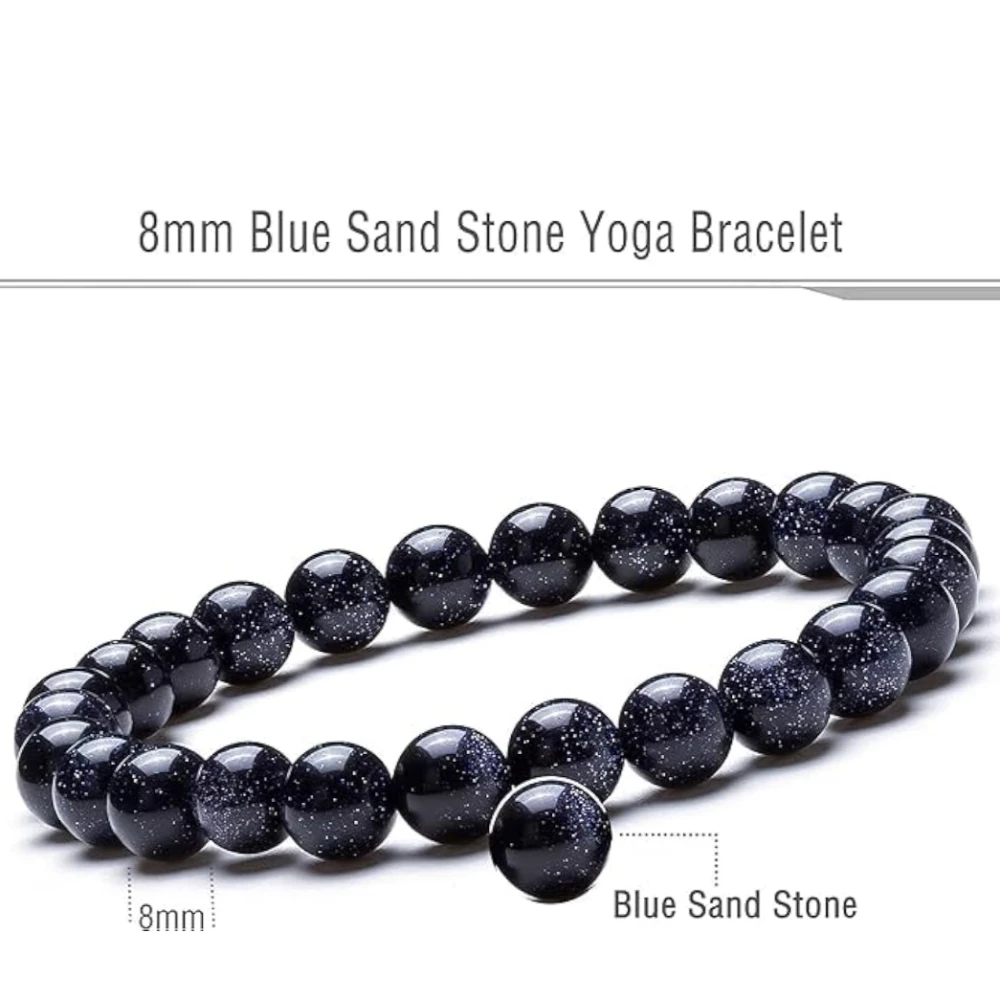Agatesvibe "Men Women 8mm Natural Stone Beads Bracelet – Elastic Agate Yoga Healing Energy Bracelet Bangle – Unisex Boho Jewelry for Meditation & Balance (Blue Sand & Black Agate)