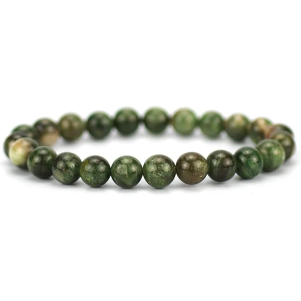 Agatesvibe Handmade Gem Semi Precious Gemstone 8mm Round Beads Stretch Bracelet 8mm Bead Size (Green Mica)