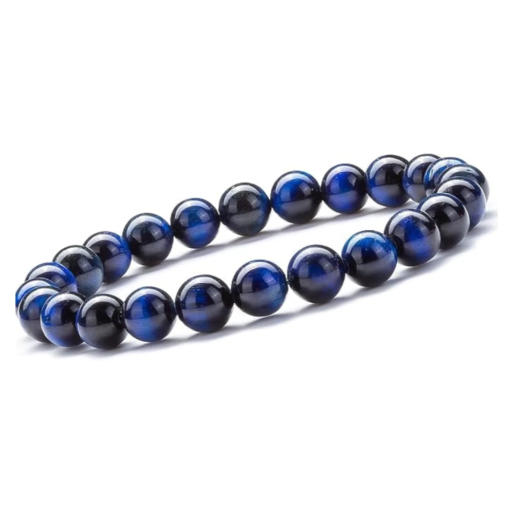 Agatesvibe "Men Women 8mm Natural Stone Beads Bracelet – Elastic Agate Yoga Healing Energy Bracelet Bangle – Unisex Jewelry for Meditation & Balance (Blue Tiger Eye)
