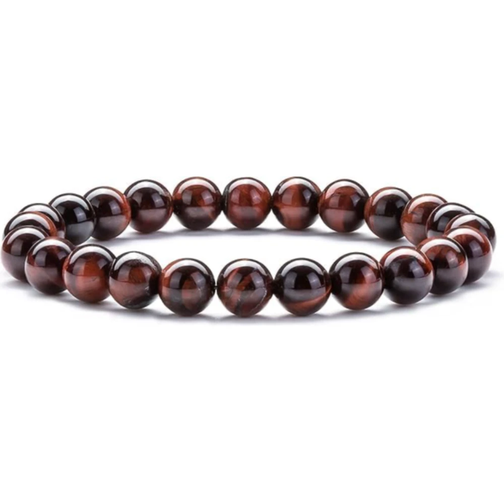 Agatesvibe "Men Women 8mm Natural Stone Beads Bracelet – Elastic Agate Yoga Healing Energy Bracelet Bangle – Unisex Boho Jewelry for Meditation & Balance (Red Tiger Eye)