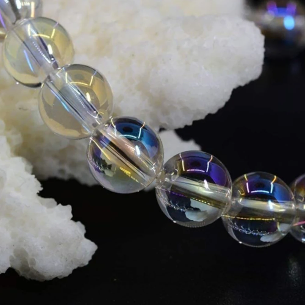 Agatesvibe Handmade Gem Semi-Precious Gemstone 8mm Round Beads Stretch Bracelet – 7" Unisex (Pack of 1) (Aqua Aura Quartz)