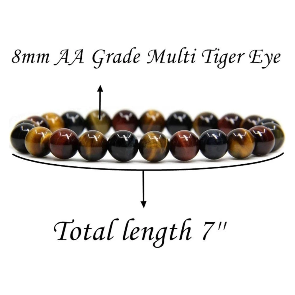 Agatesvibe Handmade Gem Semi Precious Gemstone 8mm Round Beads Stretch Bracelet 8mm Bead Size (Multicolor Tiger Eye)