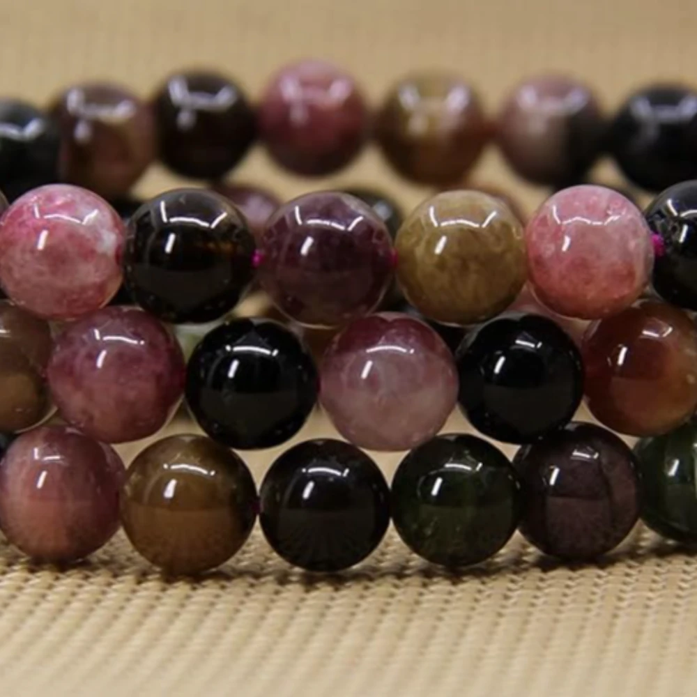 Agatesvibe Handmade Semi-Precious Gemstone Beaded Bracelet – 8mm Round Stretch Bracelet (7") for Unisex (Pack of 1) (A Grade Multicolor Tourmaline)