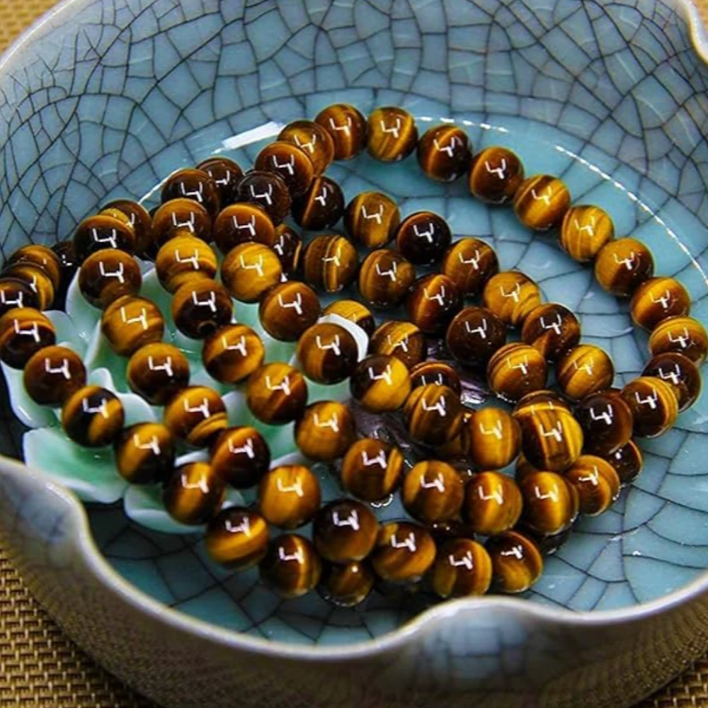 Agatesvibe Handmade Gem Semi Precious Gemstone 8mm Round Beads Stretch Bracelet 8mm Bead Size (Golden Tiger Eye)