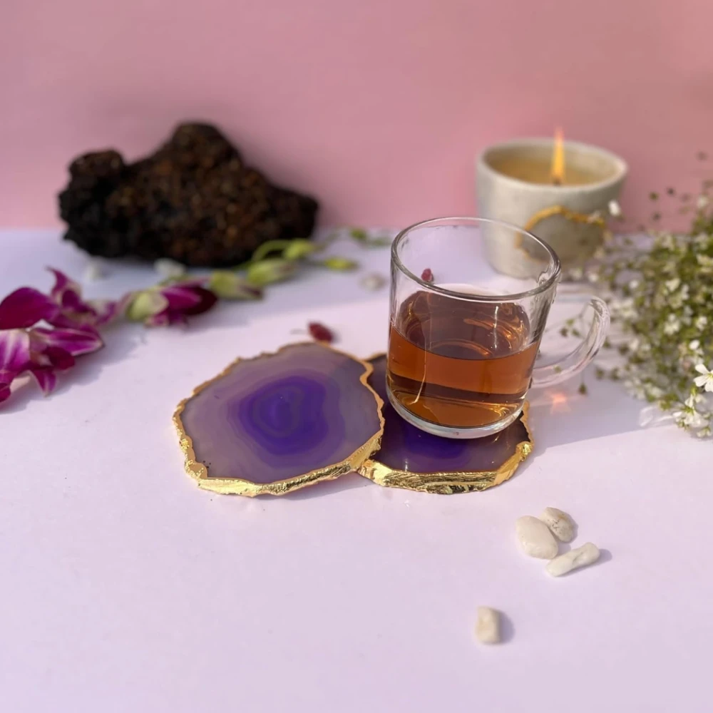 Agatesvibe Brazilian Agate Stone Coaster Beautiful Coaster Fit for Tea Cups Coffee Mugs and Glasses Perfect Table Accessories Tableware (5, Purple)