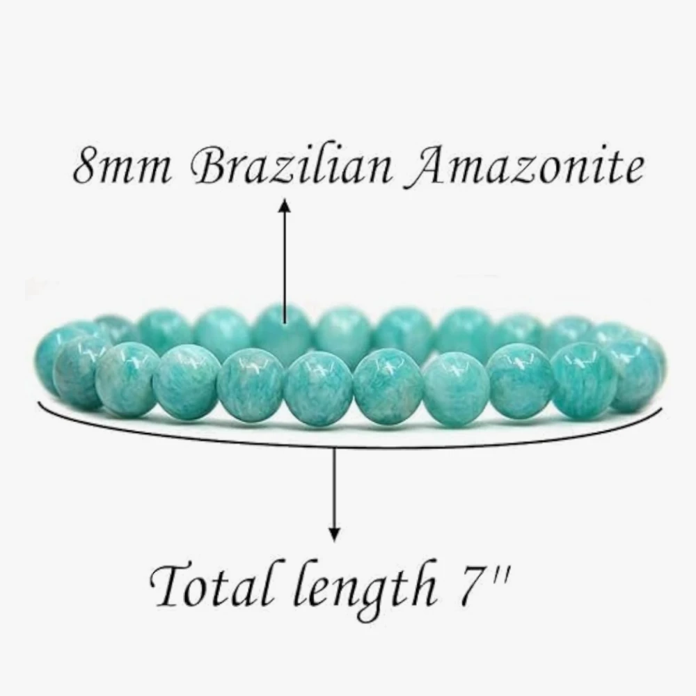 Agatesvibe Handmade Semi-Precious Gemstone Beaded Bracelet – 8mm Round Stretch Bracelet (7") for Unisex (Pack of 1) (Amazonite)