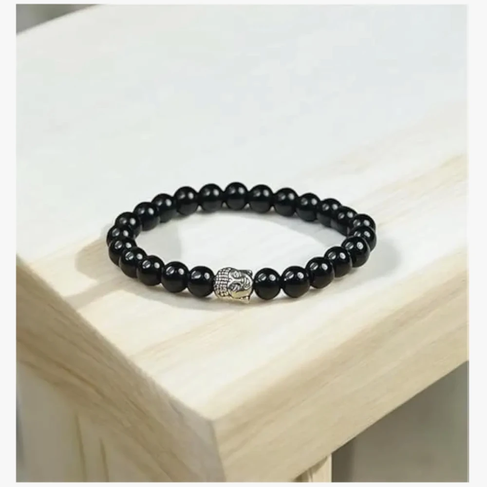 Agatesvibe Buddha Natural Crystal Healing Gemstone Chakra Bracelet | 8mm Beads | Unisex Spiritual Jewelry (Pack of 1) (Black Onyx with Buddha Head)