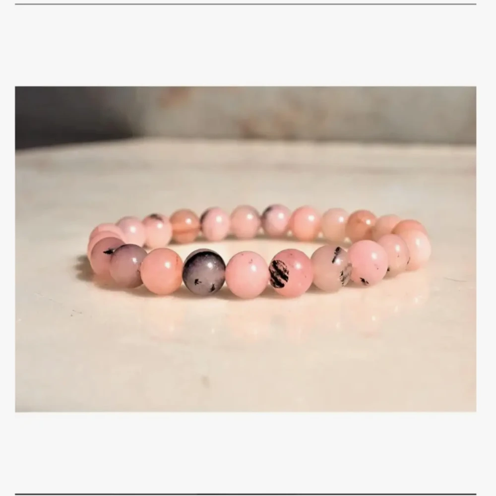 Agatesvibe Natural Cherry Blossom Jasper 8mm Round Shape Smooth Cut Beads inch Stretchable Bracelet for Men & Women.(Pack of 1)