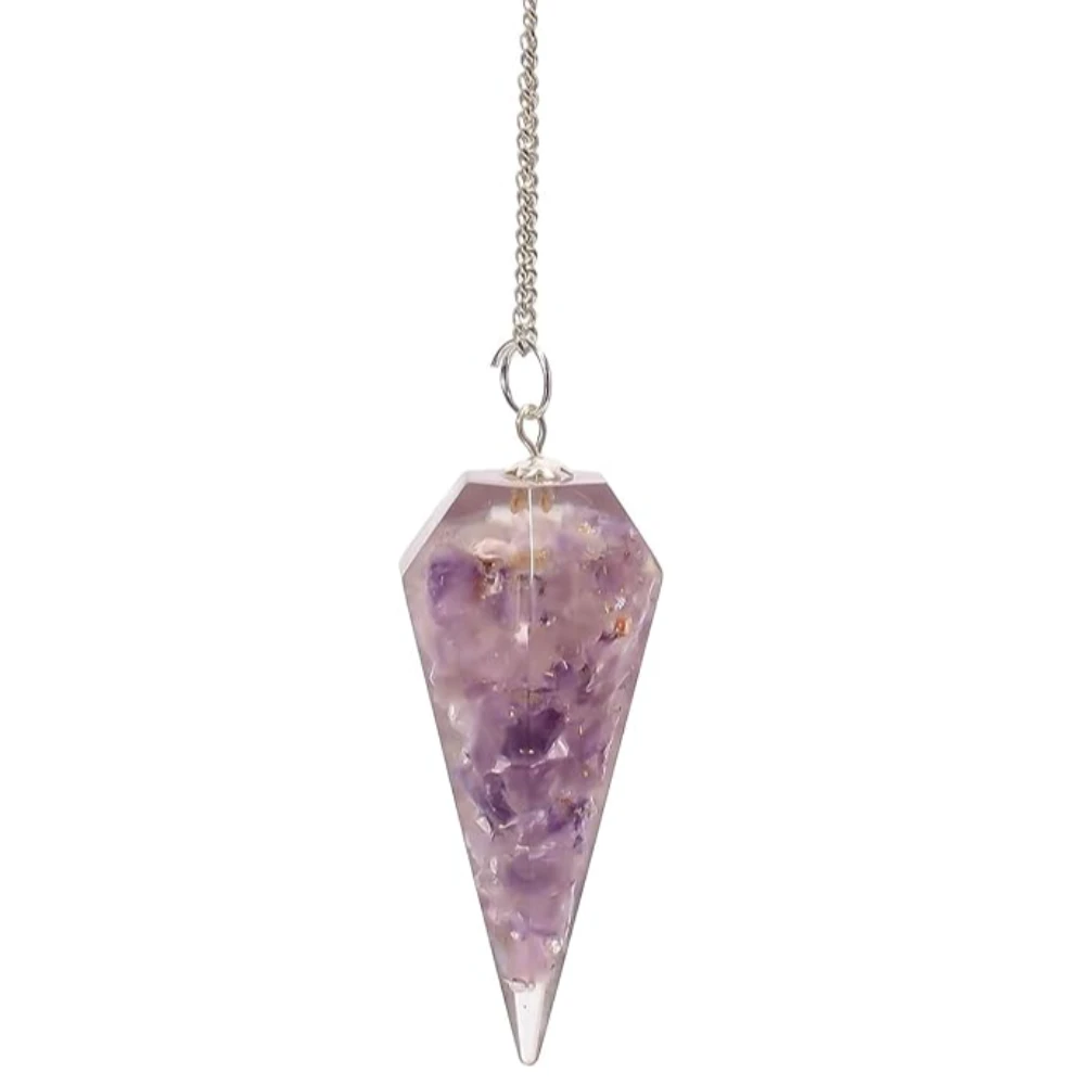Agatesvibe "7 Chakra Stones Pendulum – Energy Healing & Dowsing Crystal | Reiki Pendulum with Chakra Chain & Ball for Meditation & Grids(Pack of 1) (Crystal Amethyst)