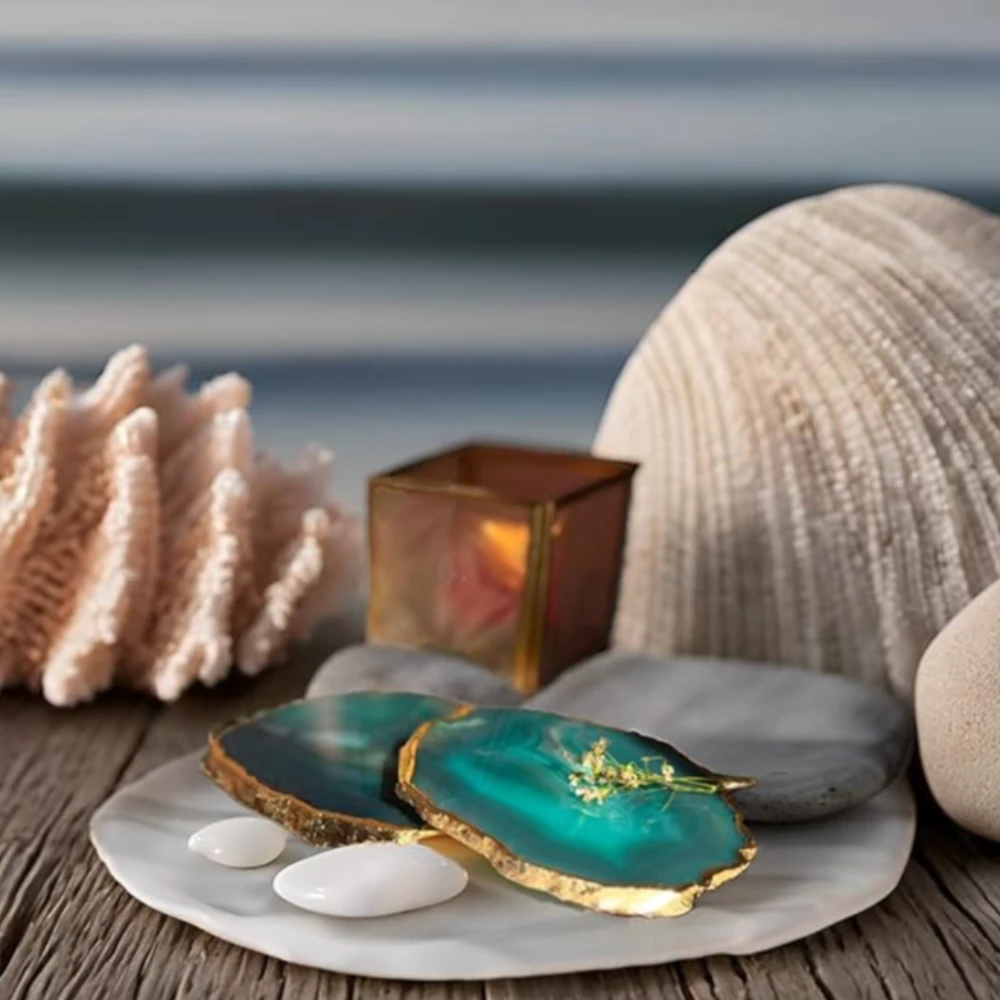 Agatesvibe Brazilian Agate Stone Coaster Beautiful Coaster Fit for Tea Cups Coffee Mugs and Glasses Perfect Table Accessories Tableware (1, Green)