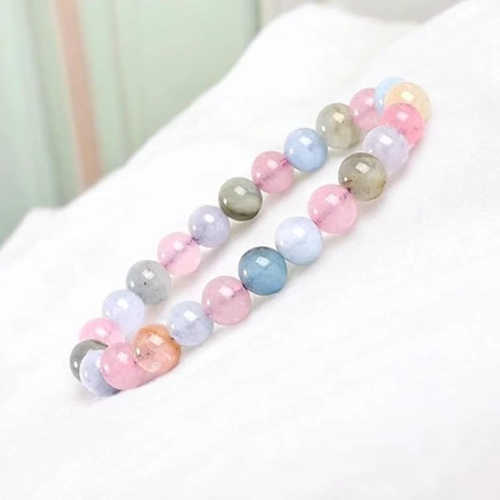 Agatesvibe Natural Certified 8mm Healing Crystal Bracelet | Stretchable, Suitable for Men and Women | for Chakra Balancing, Inner Peace, Abundance, and overall Well-being (Pack of 1) (Morganite)
